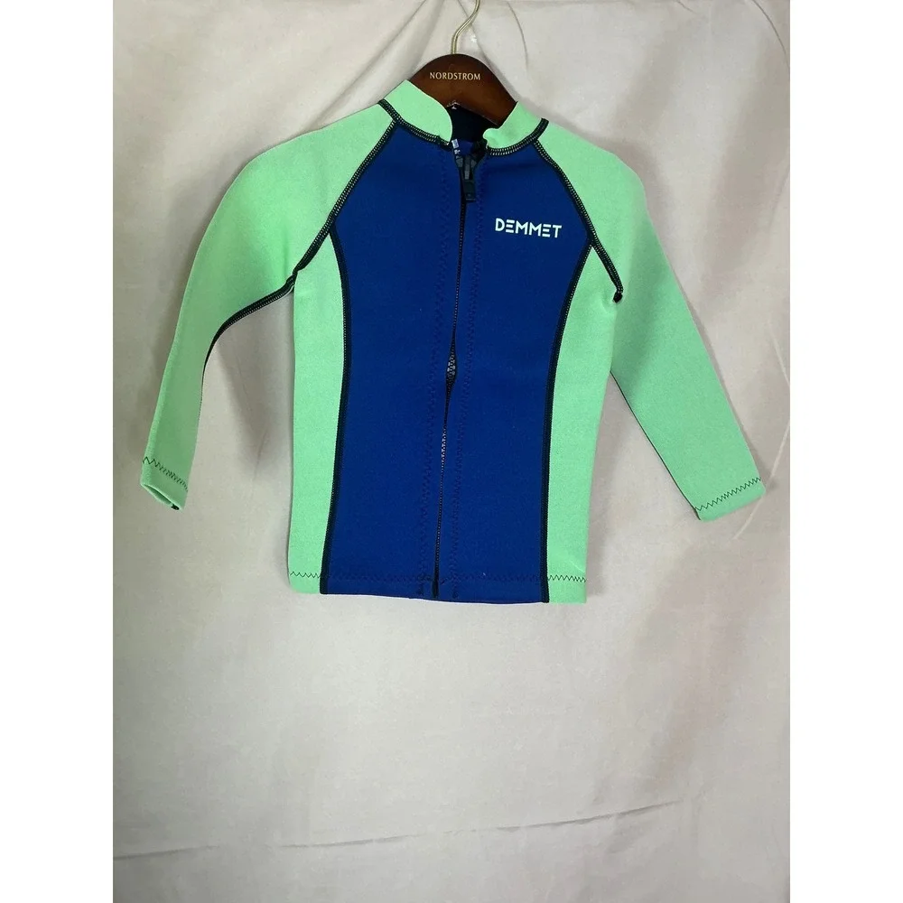Demmet Wetsuit Top Kids Medium Blue Green Excellent 1.5mm Neoprene‎ Front Zip